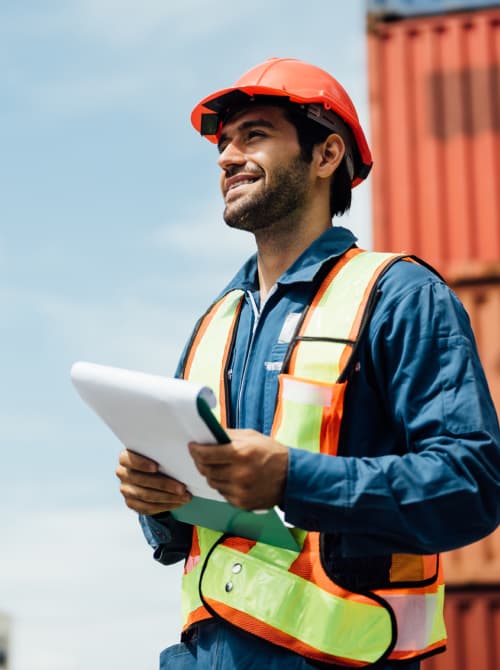Logistics worker holding a diary