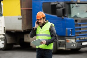 Logistics services worker on phone